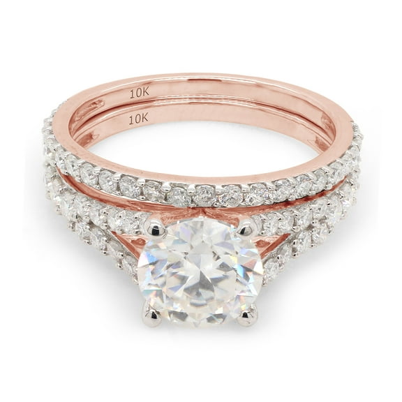 2 1/4 CTTW Center 7.5MM Round Cut Lab Created Moissanite Diamond Wedding Band Bridal Set Ring In 10K Solid Rose Gold (G-H Color, VVS1 Clarity, 2.25 Cttw)-4