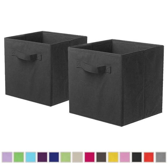YOYTOO 2 Pack Foldable Cube Storage Bins, 11" Collapsible Fabric Cube Organizer Baskets Bins, Black