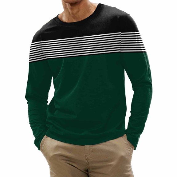 Tisuna Men Long Sleeve T-Shirts Comfortable Crew Neck Tops Men Color Blocking Tee Shirts For Fitness Sports Size L