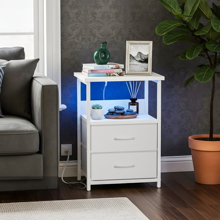 Tomnk Nightstand with Charging Station, 2 Drawers photo 8