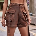 thumbnail image 4 of Women Cargo Denim Shorts - Summer Casual Vintage Loose Button Zipper Shorts Brown L, 4 of 8