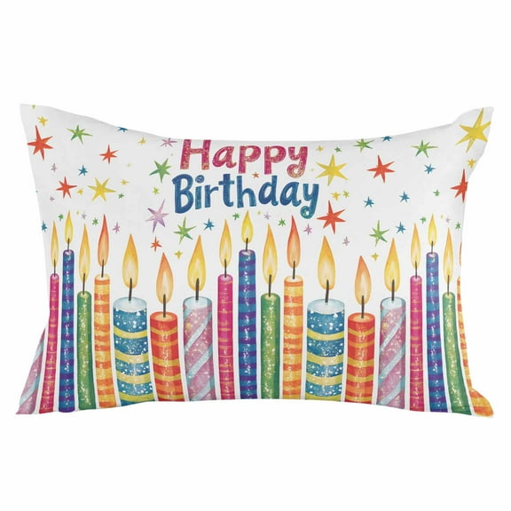 Happy Birthday Throw Pillow Cover 12 x 20 Inch Decorative Pillow Cover Colorful Candle Stars Lumbar Pillowcase Seasonal Rectangle Cushion Case for Couch Sofa Bed Living Room
