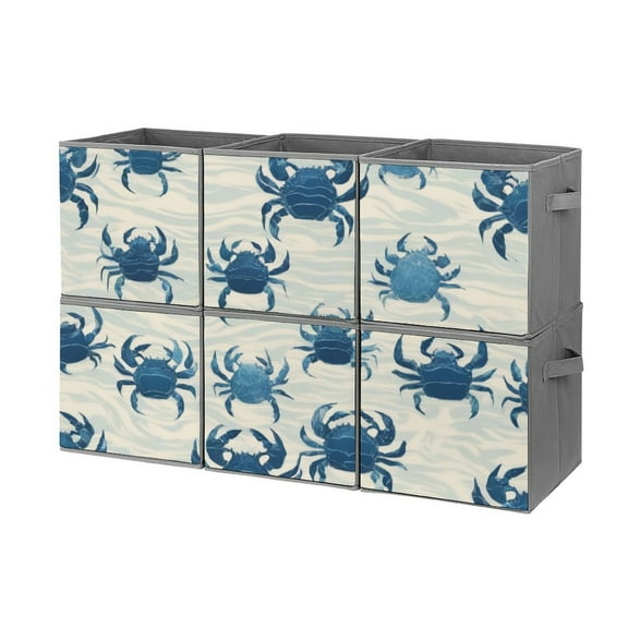 Collapsible Oxford Fabric Storage Cubes with Handles, Large Mid Foldable Oxford Cloth Bins Set of 2/6, Closet Organizers for Shelves Clothes Home Kitchen Toy - Crab Blue