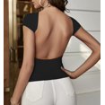 thumbnail image 2 of LAICAIW Femme Aguichant Dos Nu Manches Courtes Ajusté Col Rond Été Décontracté Y2K T-Shirt Court, 2 of 6