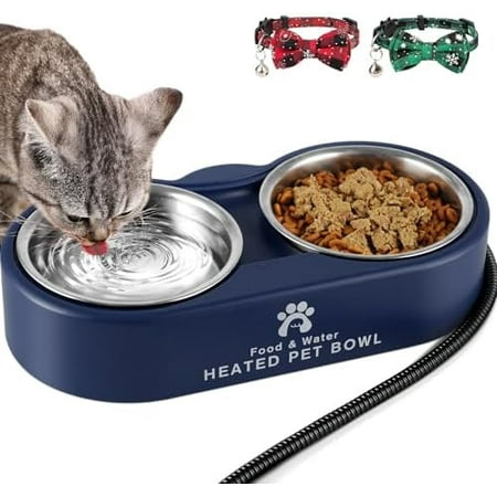 Heated Cat Bowl (46OZ) - Outdoor Waterproof Double Stainless Steel Bowl | Prevents Freezing, for Cats, Dogs, Birds, Ducks, Chickens & Outdoor Animals | Electronics Accessories