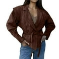 thumbnail image 1 of Chaqueta de con Parches y Cinturón para Mujer, de Larga, con Cordón Ajustable, Abrigo Grueso para Mujer, Ropa de Calle Marrón L, 1 of 7