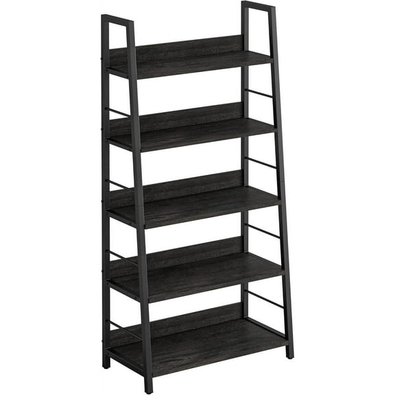 YEXJ Industrial Bookshelves and Bookcases, Ladder Shelf 5 Tier with Metal Frame for Living Room, Home Office-Charcoal Grey