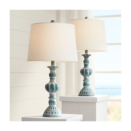 Regency Hill Traditional Table Lamps Set of 2 Blue Washed Tapered Drum Shade for Living Room Bedroom Bedside Nightstand (Best Shade Of Blue For Bedroom With Night Sky Theme)
