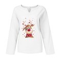 thumbnail image 4 of Camiseta de manga larga suelta de algodón informal con estampado navideño con cuello en V para mujer Pompotops gfhjh5852, 4 of 4