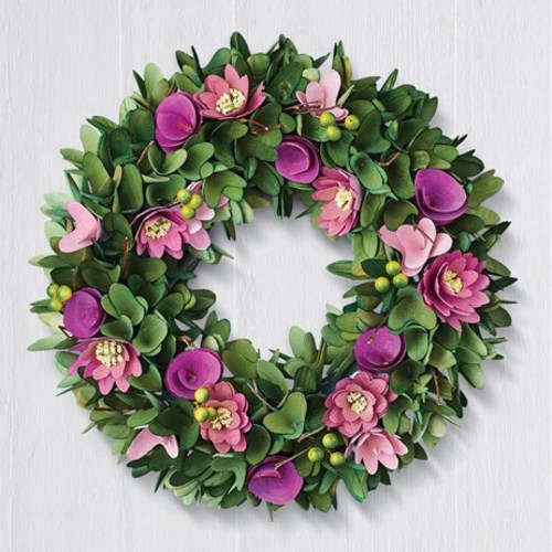 Colorful Purple Spring Flowers Wooden Wreath