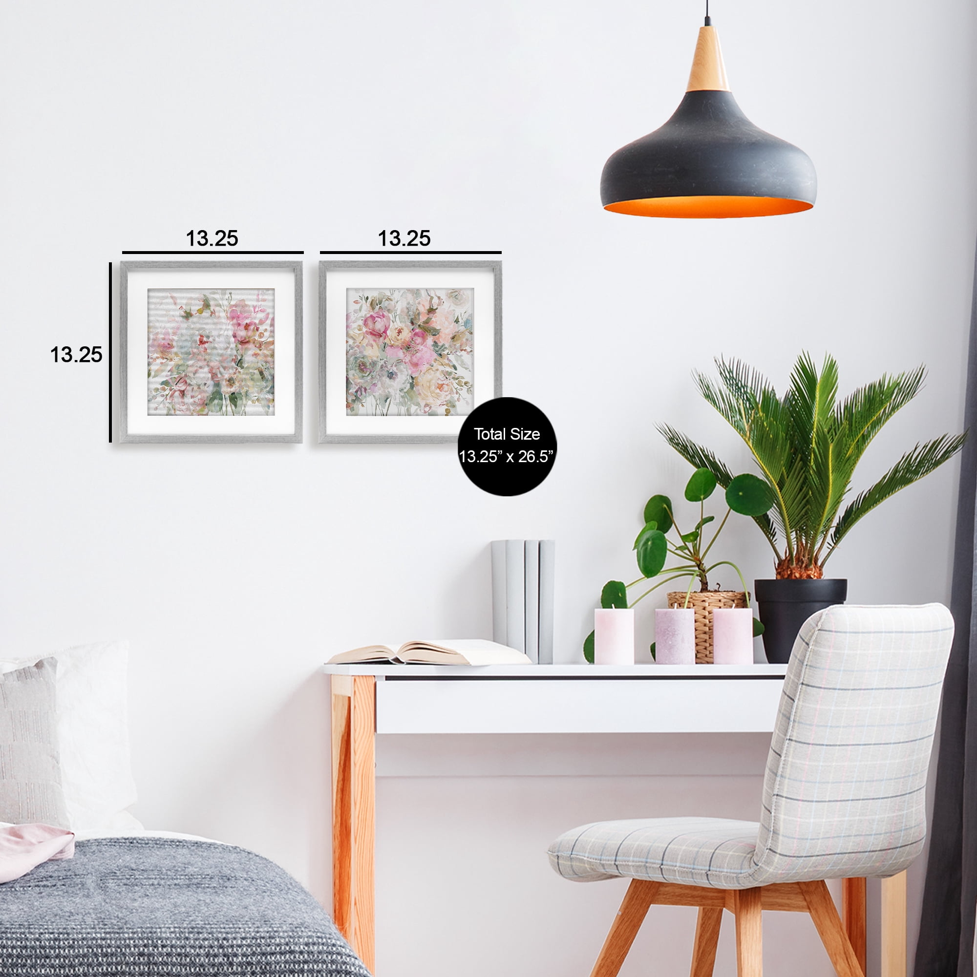 Stupell Industries Romantic Blush Botanicals 2 Piece Gray Framed Print Under Glass Set, design by Carol Robinson