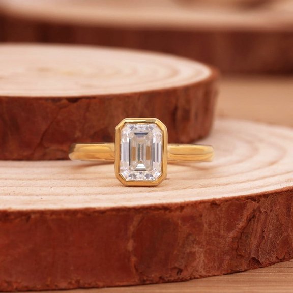 VINSON 2 Ct Emerald Cut Moissanite Engagement Ring - Bezel Set Solitaire Wedding Ring - Anniversary Gift Ring