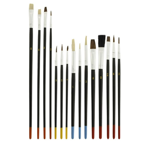 U.S. Art Supply 15 Piece Multi-Purpose Artist Paint Brush Set - Pony Round and Flat Bristles for Painting Portraits Canvas Paper Wood - Watercolor Acrylic Oil - Kids Adults Students Beginners