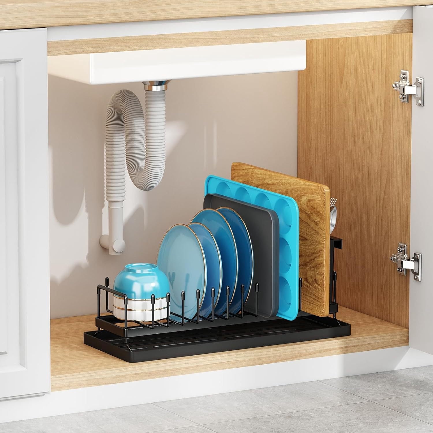 BTideas Dish Drying Rack for Kitchen Counter,16.5×6.7'' Cutlery Holder for Plates,Cups,Bowls（Black）