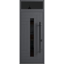 Front Exterior Prehung Steel Door / Ronex 0130 Grey / Top Exterior Window Sidelite / Entry Metal Modern Painted W36" x H80 16" Left hand Inswing