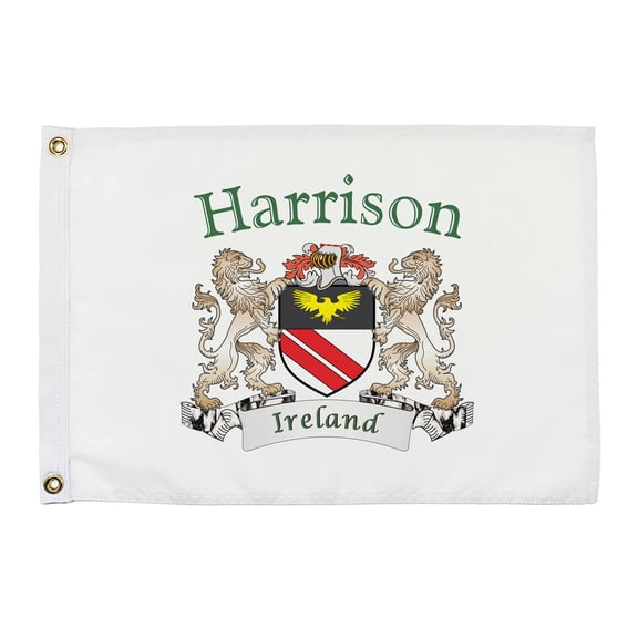 Harrison Irish Coat of Arms Small White Flag - 16"x10.5" inches