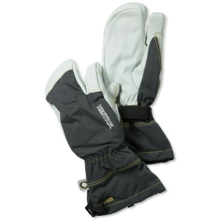 Hestra Waterproof Ski Gloves: Mens and Womens Army Leather Gore-tex Cold Weather 3-Finger Mitten Grey