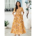 thumbnail image 4 of DARING DIVA Short Flutter Sleeve Smocked Flowy Maxi Dres S Yellow, 4 of 6