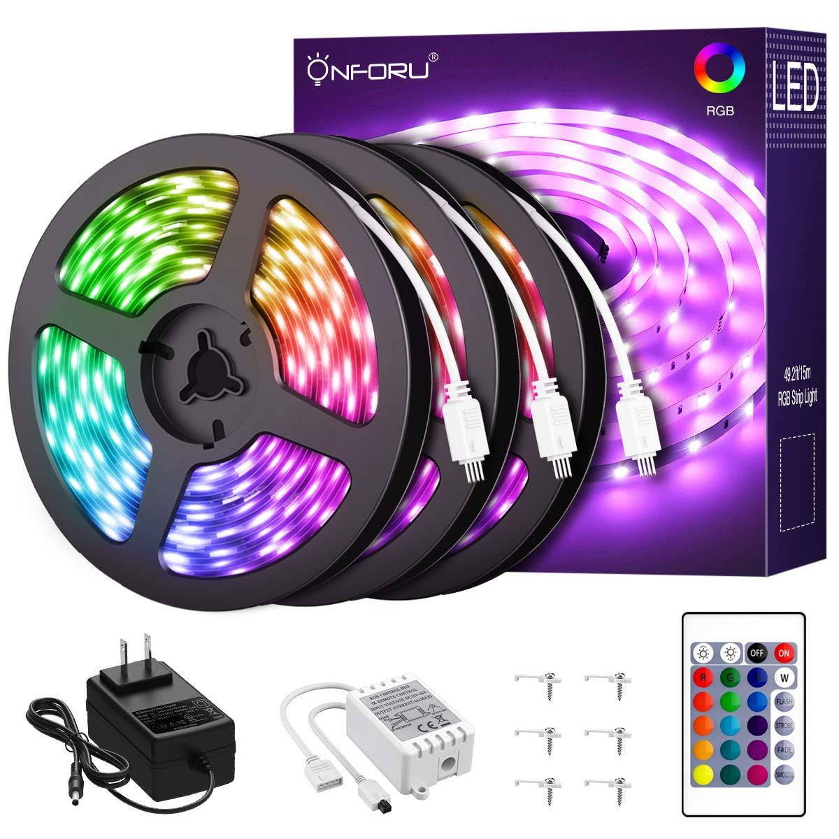 Onforu 50ft RGB LED Strip Lights Kit, 15m Flexible Color Changing Lights Strip, 450 Units 5050