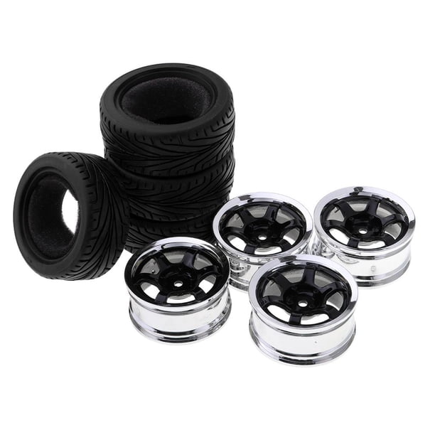 KINGCOO Rueda y neumático de coche RC Drift, 4 piezas de neumáticos duros de 63 mm, llantas de plástico para carreras de carretera 1/10, piezas de KINGCOO Rueda y neumático de coche RC Drift, 4 piezas de neumáticos duros de 63 mm, llantas de plástico para carreras de carretera 1/10, piezas de