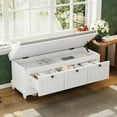 thumbnail image 2 of Shoe Cabinet with Hidden Storage on Top, Entryway Bench with 2 Cushioned Seats, 3 Drawers, Anti-Collision Pad Design, Shoe Storage Bench for Entryway, Bedroom, Living Room, White, 2 of 7