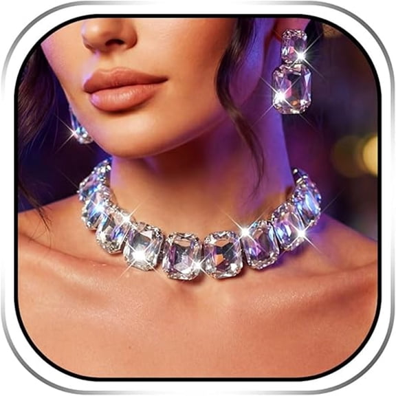 DESIGNICE Rhinestone Choker Necklace and Earrings Set Silver Bling Crystal Statement Prom Wedding Jewelry Sets for Women