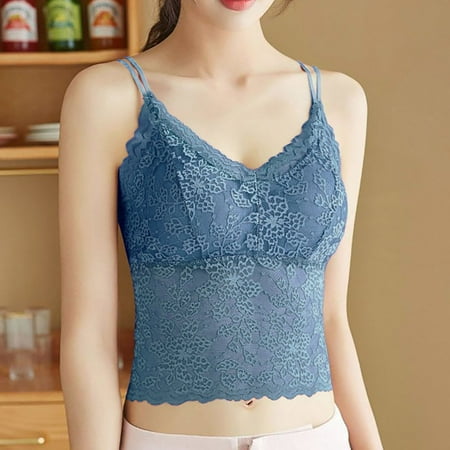 SNKSDGM Female Spaghetti Strap Tank Top Workout Set High Neck Tank Tops for Women Workout Women s Lace Bra V Neck Camisole Lingerie Slim Shoulder Strap Strapless Slim fit Vest L