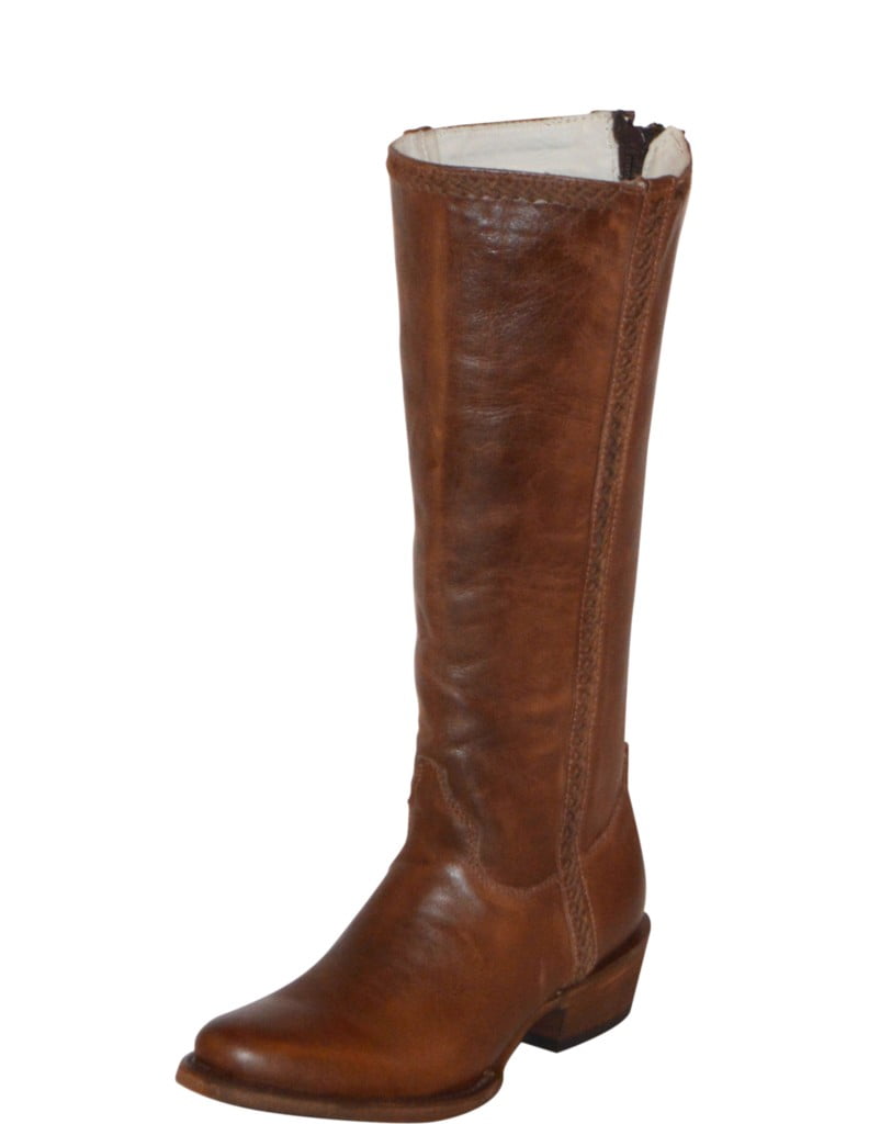 Dusty Rocker Western Boots Womens Ellie Mae Round Zipper Brown DRW2069