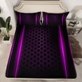 thumbnail image 2 of jejeloiu Neon Purple Black Bed Sheets,Abstract Geometric Hexagon King Sheets,Modern Honeycomb Pattern Sheet Set For Teens,Ultra Soft Home Decor,4-Piece, 2 of 7