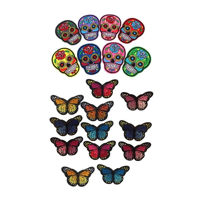 20 Piezas De Cráneo Mariposa De Hierro En Parches Apliques Parches Para Manualidades Artesanías DIY Jeans Chaquetas Ropa Bolsas Decoración Hugo Hierro bordado en el parche