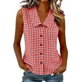 thumbnail image 3 of VBVC Women's Gingham Sleeveless Button Down Top, Ladies' Peter Pan Collar Blouse, Plaid V-Neck Summer Tank For Women,Red,S-3XL, 3 of 10