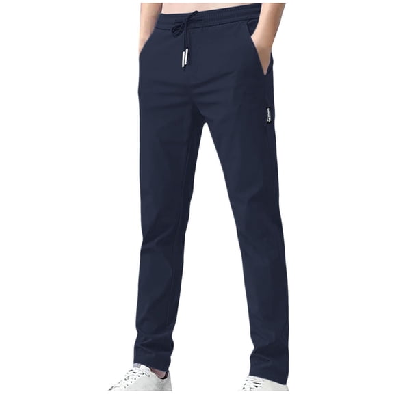 Mens Golf Pants Straight Fit Fleece Lined Trousers Tapered Jogger Elastic Waist Running Sport Clothes Navy
