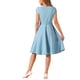 thumbnail image 3 of Vestidos de cóctel estilo CHIC Inspire para mujer, con cinturón, escote en V, mangas cortas, vestido fluido en línea A, color azul, 3 of 6