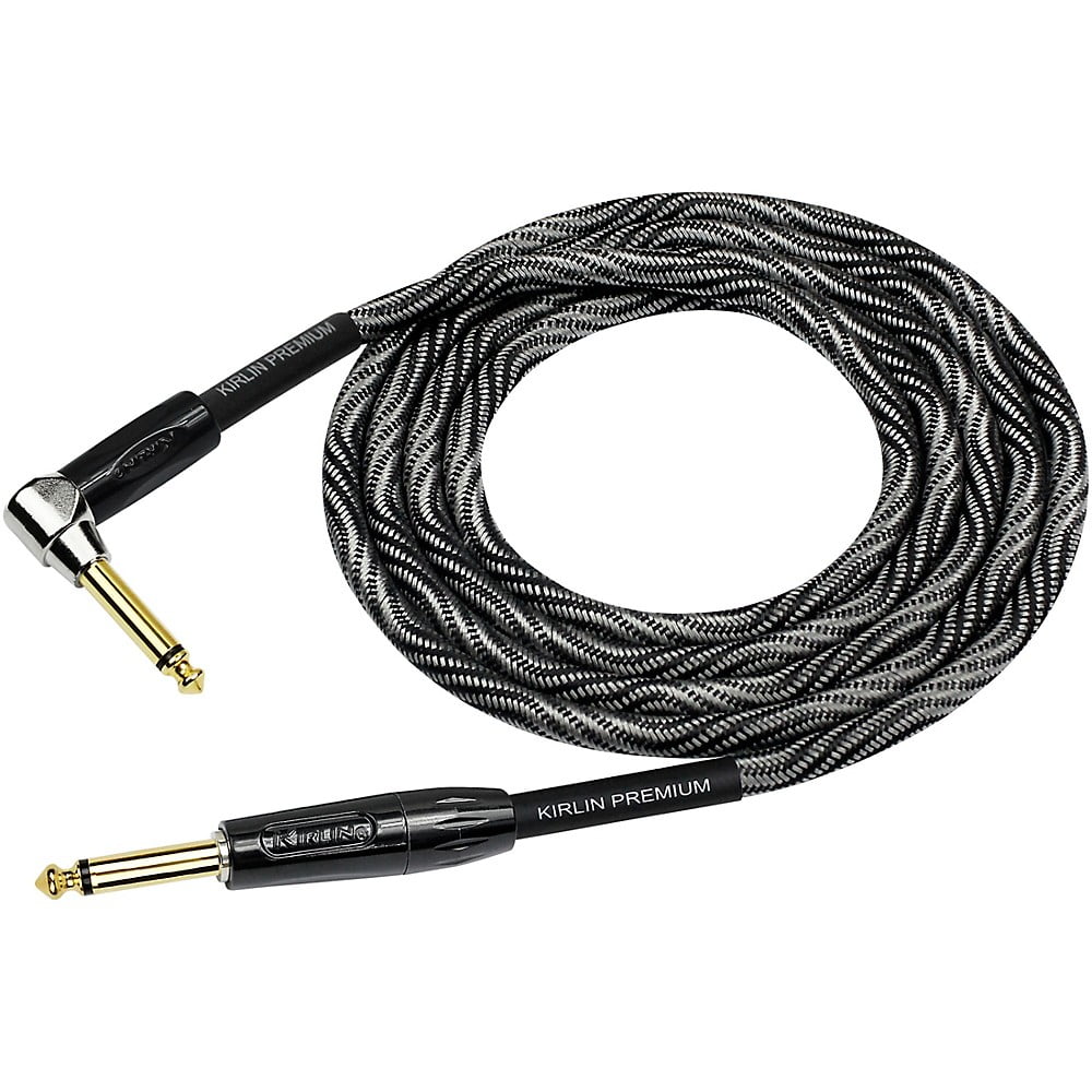 Kirlin IWB Black/White Woven Instrument Cable 1/4" Straight to Right Angle 20 ft.
