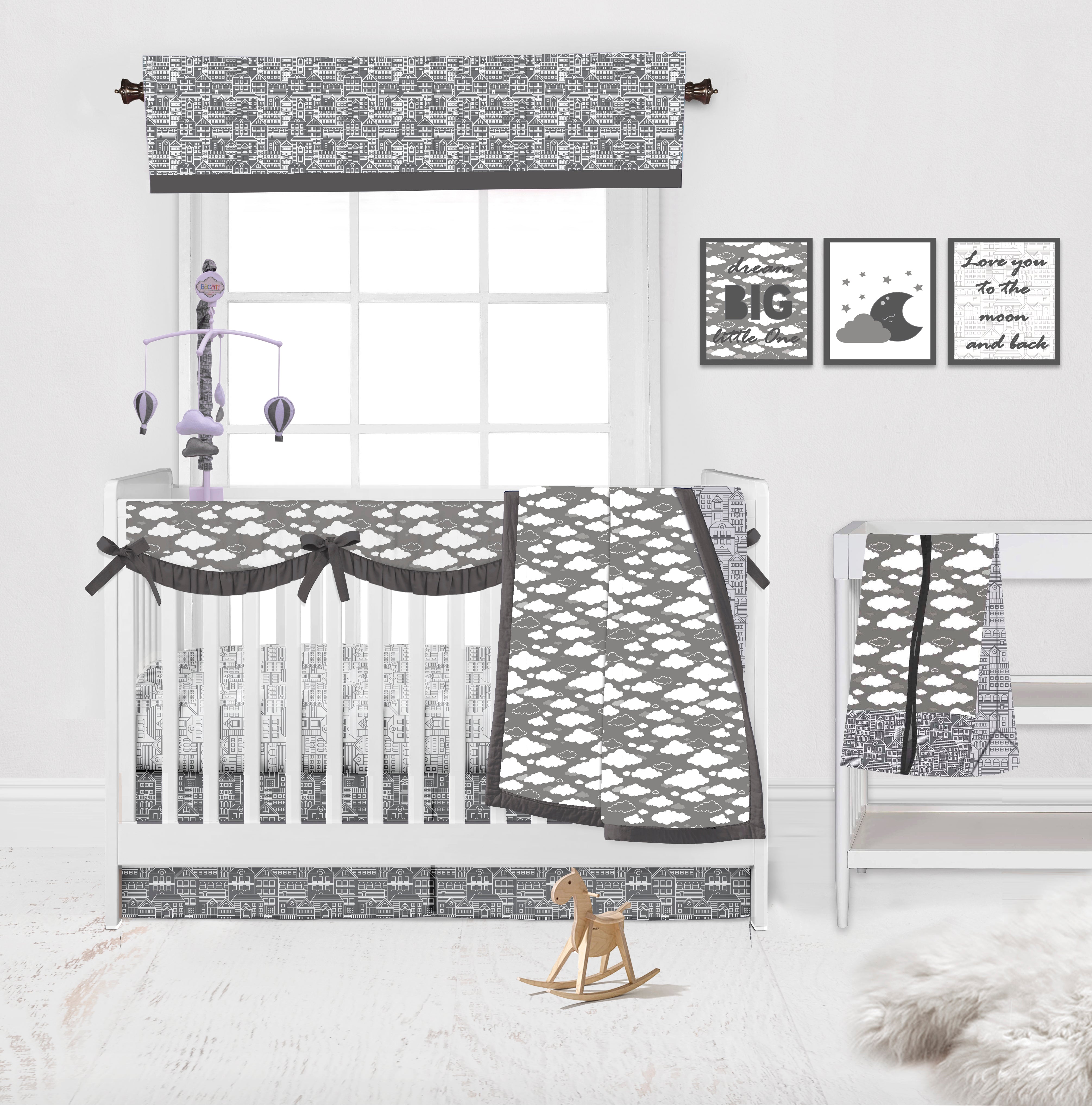 Bacati - Clouds in the City White/Grey Musical Mobile