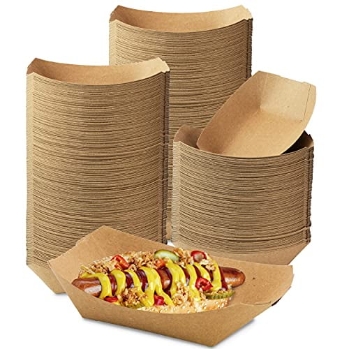 Fit Meal Prep [1000 Pack 2 lb Paper Food Boats Heavy Duty Disposable Trays, Kraft Brown, For Parties Fairs Picnics Carnivals Holds Tacos Nachos Fries Hot Dogs Grease Resistant