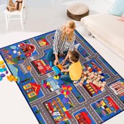 Kids Carpet Playmat Rug 59x39.4, Car Rug for Kids Cars, Non-Slip Town City Road Map Kids Rug for Playroom Bedroom Boys, Kids Car Mat Road Rug, Track Rug Car Play Rug for Kids (59X39.4 INCH-Blue)