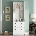 thumbnail image 2 of 27.5''W Narrow Hall Tree With 4 Hanging Hooks, Flip Drawer, Adjustable Shelf, 2 Drawers Shoe Storage Cabinet, Multi-functional Coat Rack For Living Room, Hallway, 2 of 9
