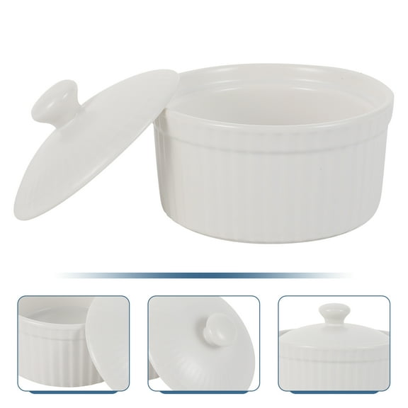 ULTNICE Beautiful White Ceramic Baking Bowl for Desserts Pudding and 1 Pc 7.5 inches