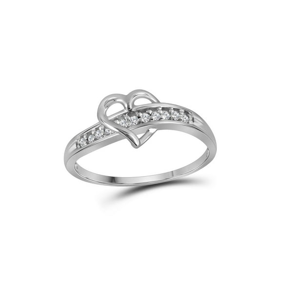 Diamond Princess 10kt White Gold Womens Round Diamond Heart Ring 1/20 Cttw