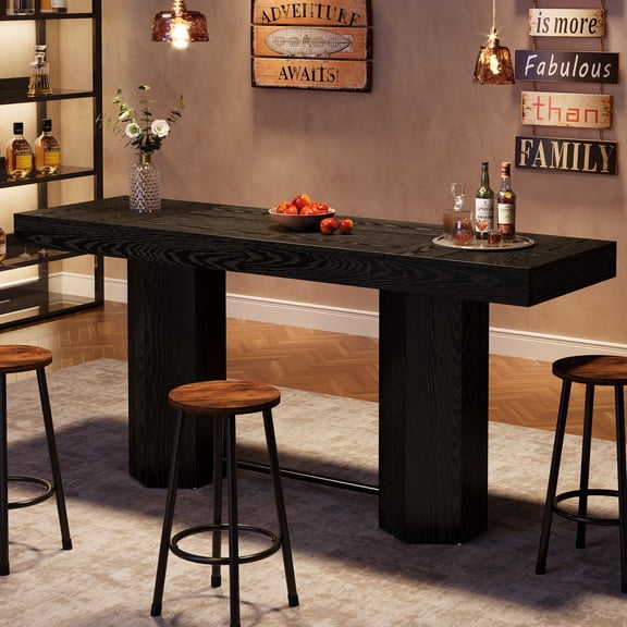 70.9" Long Bar Table, Industrial Counter Height Table with Metal Footrest, Rectangular High Top Table for Kitchen, Dining Room, Living Room, Pub