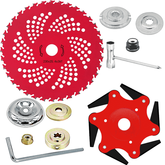 Steel Trimmer Head, 6 Steel 65Mn Razors Trimmer Head & 36 Teeth Brush Cutter Blade, Weed Eater Blades for Brush Cutter, Trimmer, Weed Eater (Adapter Kits Included)