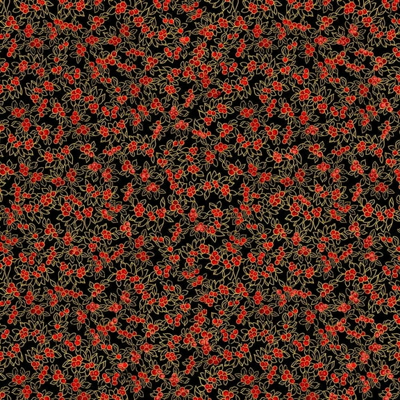 Timeless Treasures Fabrics Christmas Joy Berry Sprays Black 100% Cotton Fabric sold by the yard