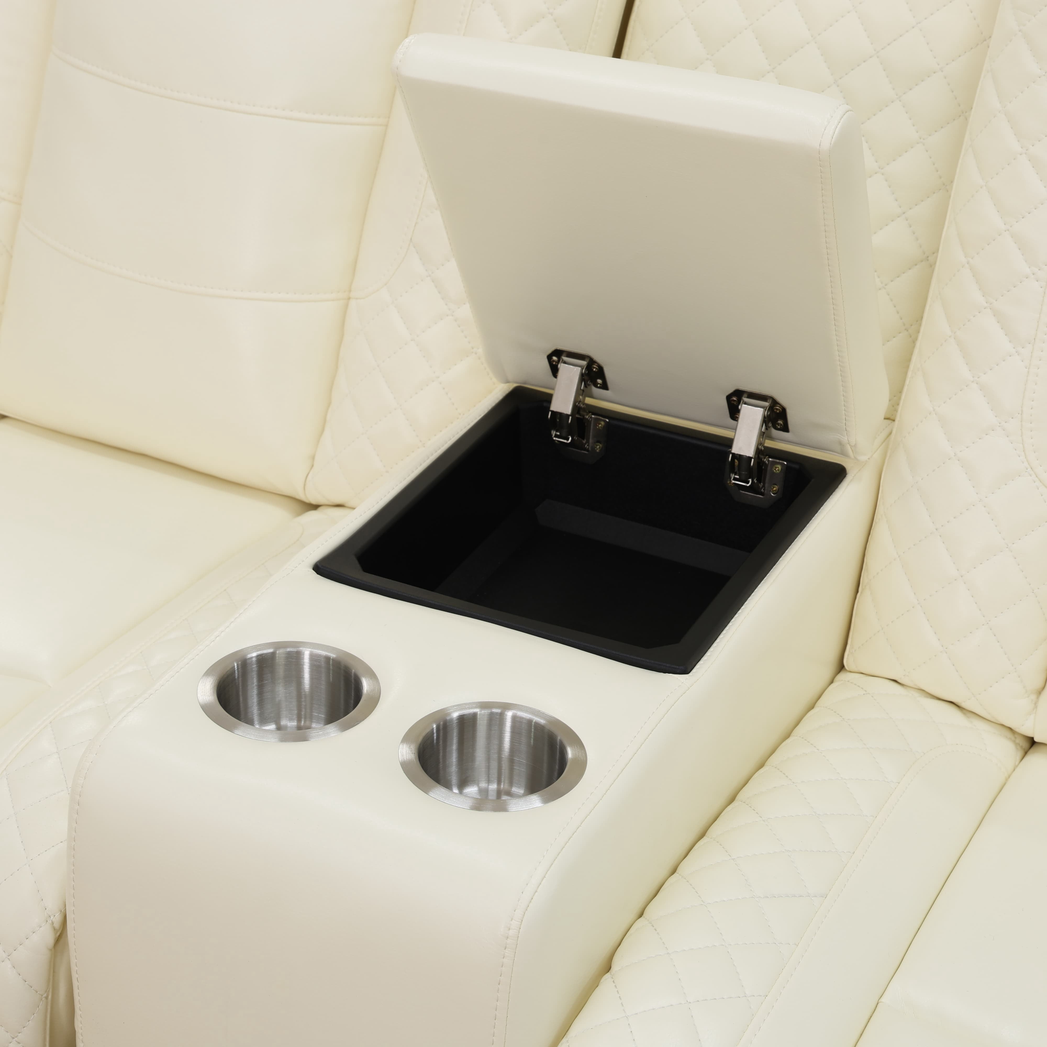 MAYEERTY Power Reclining Loveseat Sofa, Electric 2-Seat Leather Recliner with USB Charging, Storage & Cup Holders for Living Room, White