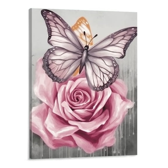 PRATYUS Flowers And Butterflies Canvas Wall Art Picture 16x20in for Home Office Decor 16x20in