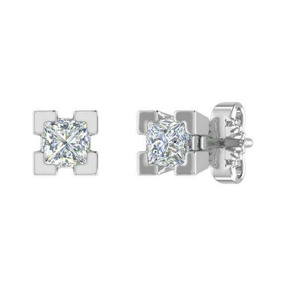 1/2 Carat 4-Prong Set Princess Cut Diamond Stud Earrings in 14K White Gold