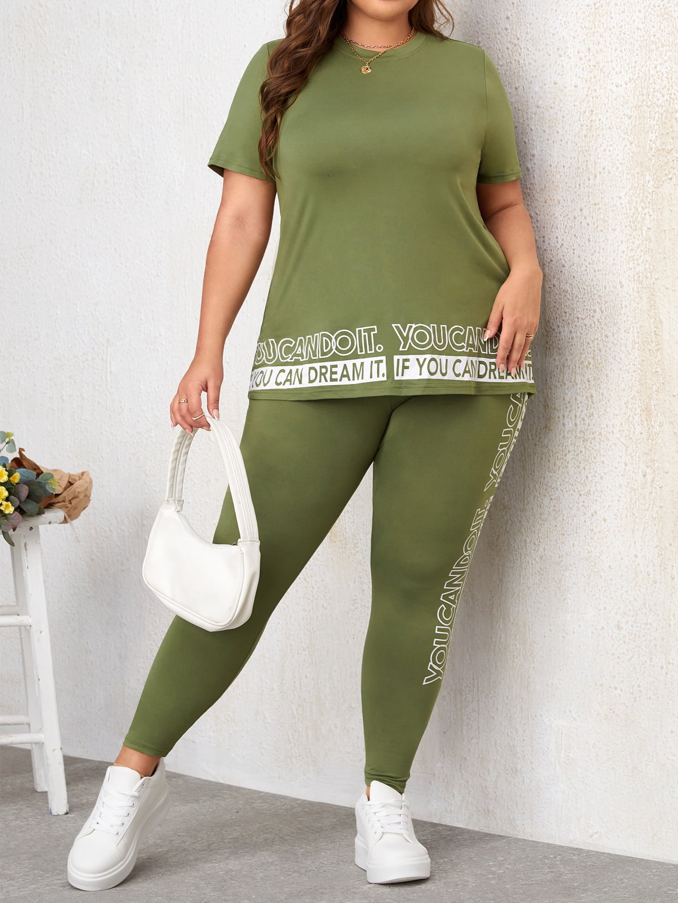 Green Women's Plus Size Slogan Graphic 