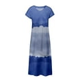 thumbnail image 4 of Fsqjgq Summer Dresses 2024 Women's Maxi Dress Colorful Gradient Tie Dye Sundress Short Sleeve V Neck Casual Loose Long Beach Split Dresses Blue M, 4 of 4