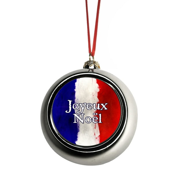 French Flag Watercolor Paint Style French Flag Joyeux Noel Ornaments Silver Bauble Christmas Ornament Balls Walmart Com Walmart Com