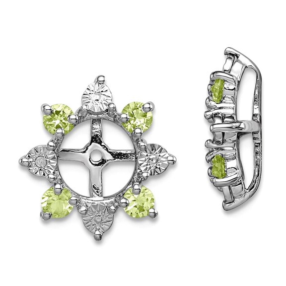 925 Sterling Silver Diamond and Peridot Earrings Jacket 13x13mm Wide Earring Jacket for Women